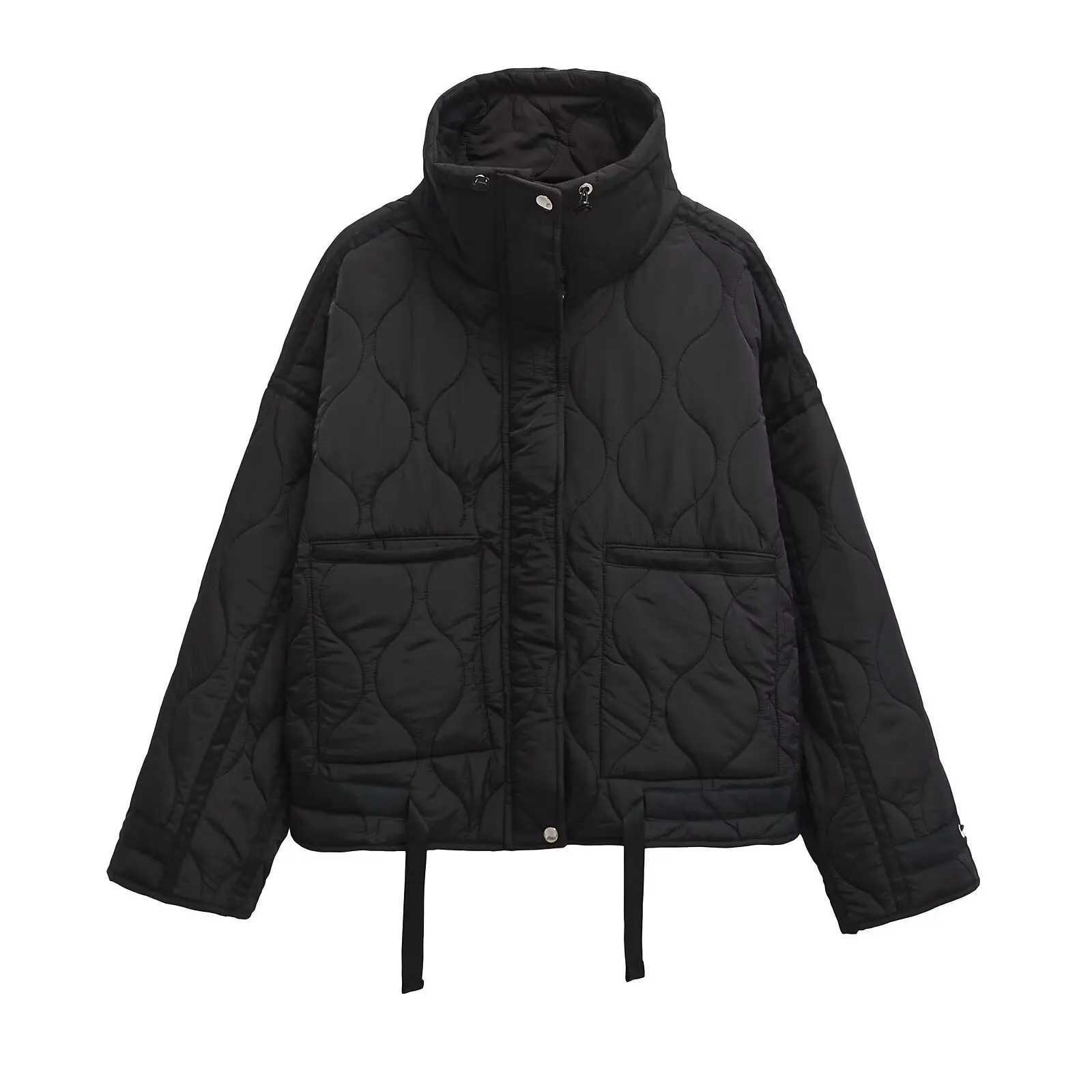 KAOPU ZA 2024 High Quality Womens Autumn and Winter Fashion Quilt Cotton Pocket Jacket Womens Retro Brushed Warm Coat X241120