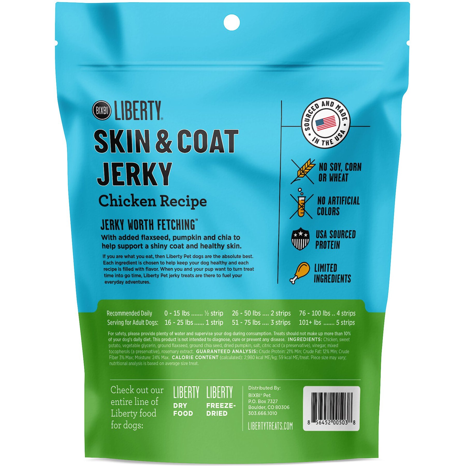 BIXBI Liberty Skin & Coat Chicken Grain-Free Jerky Dog Treats