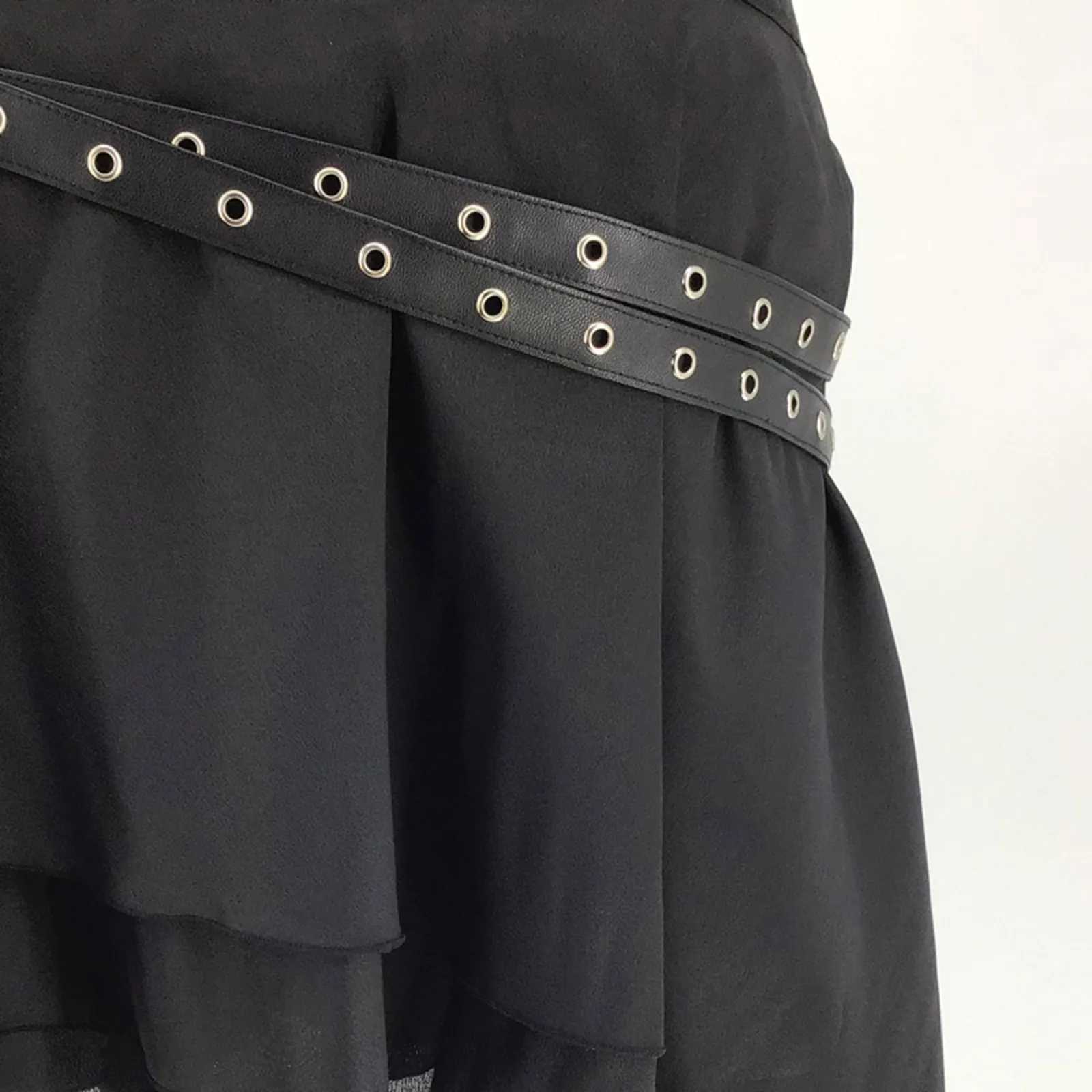 Skirts Brown Asymmetrical Ruffle Layered Gothic Skirt Womens Vintage Traditional Hiphop Skirts Leather Victorian Corsets Skirts Y240420