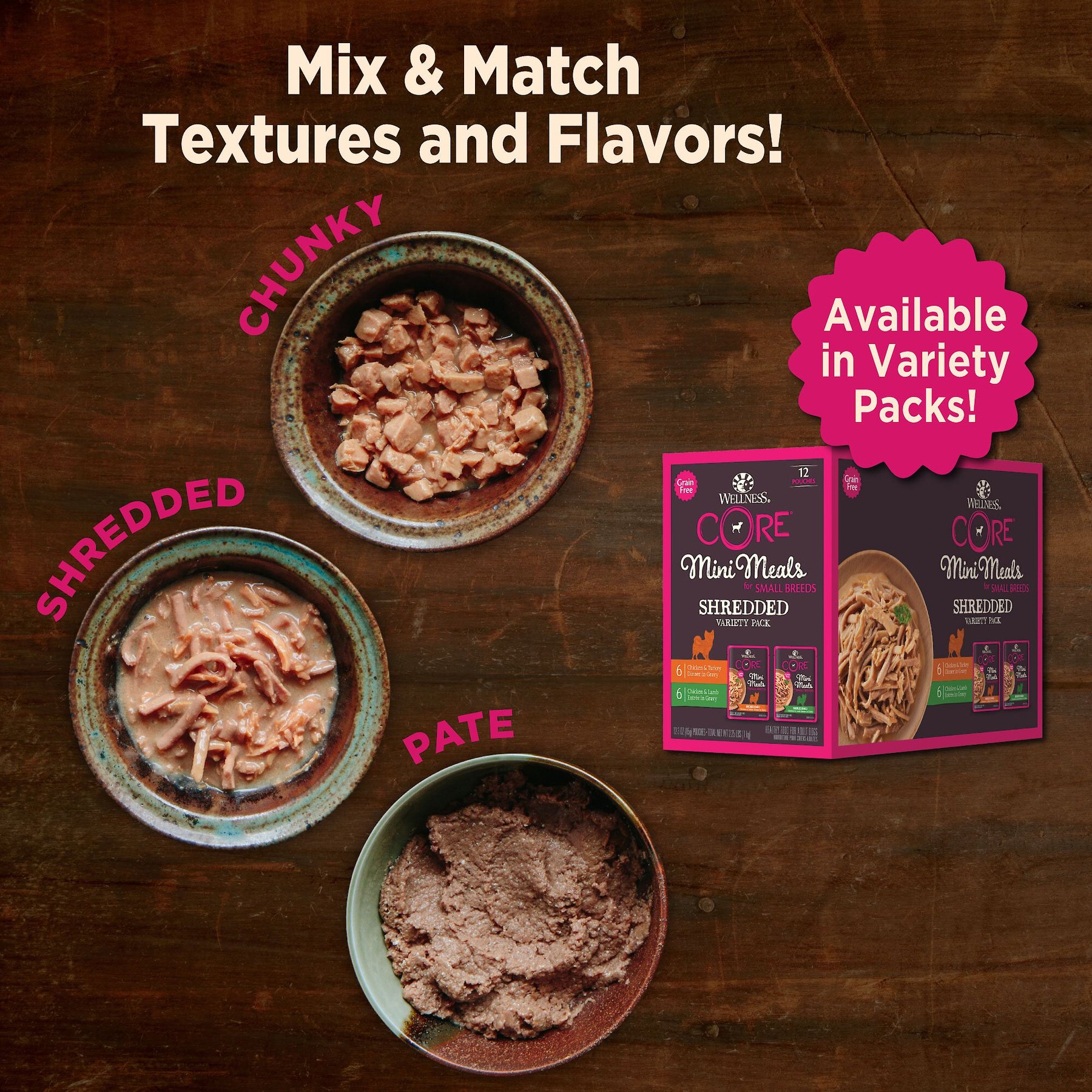 Wellness CORE Grain-Free Small Breed Mini Meals Chunky Chicken & Chicken Liver in Gravy Dog Food Pouches