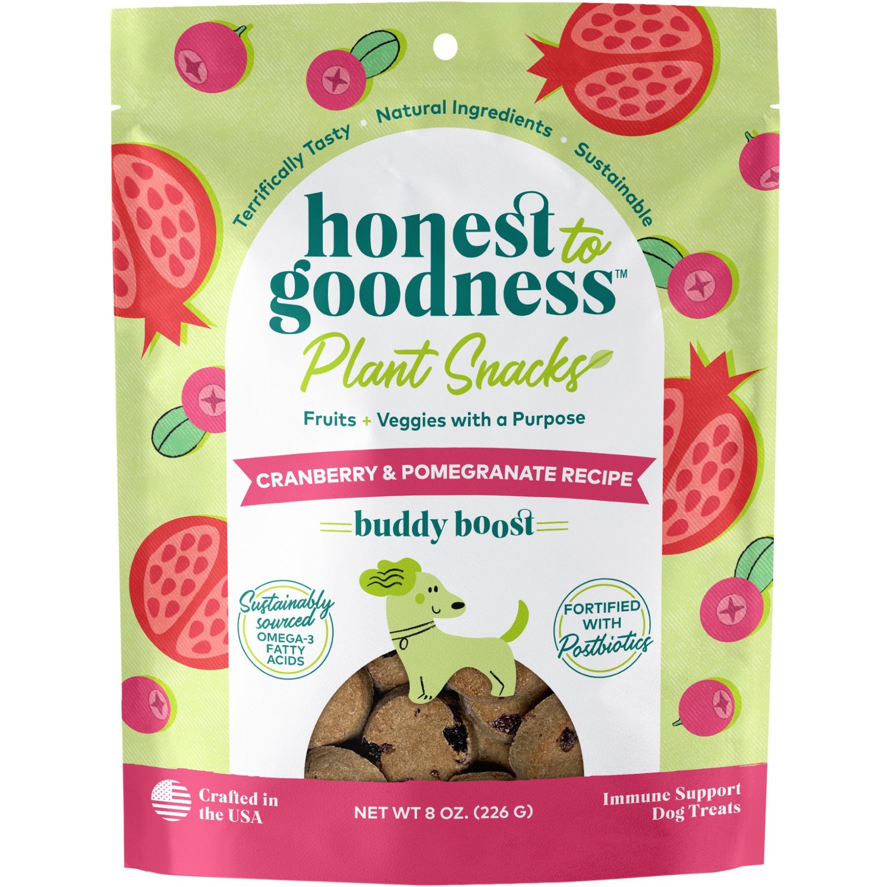 Honest To Goodness Plant Snacks Buddy Boost Cranberry & Pomegranate Dog Treats, 8-oz bag