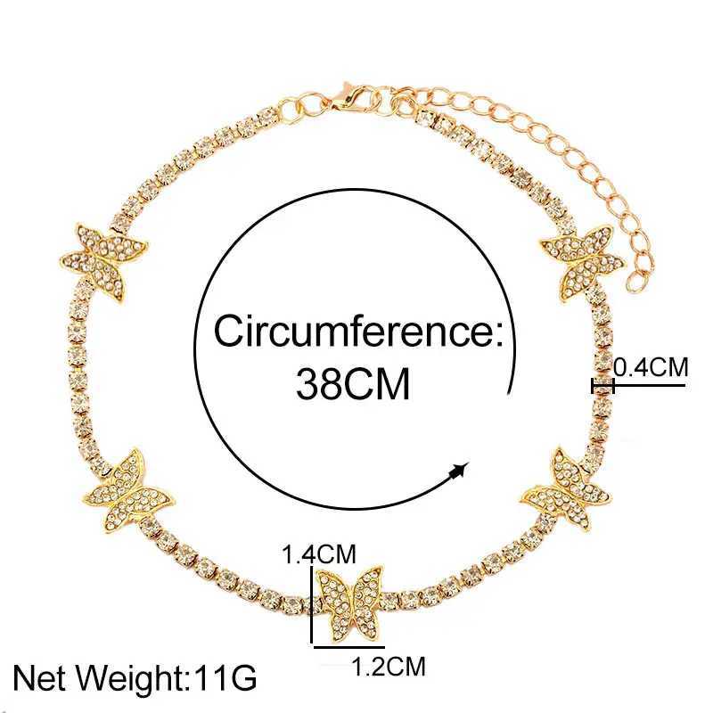 Pendant Necklaces Trendy Cute Iced Out Butterfly Choker Necklaces For Women Men Gold Silver Color Tennis Chain Animals Pendant Rhinestone Jewelry Y240