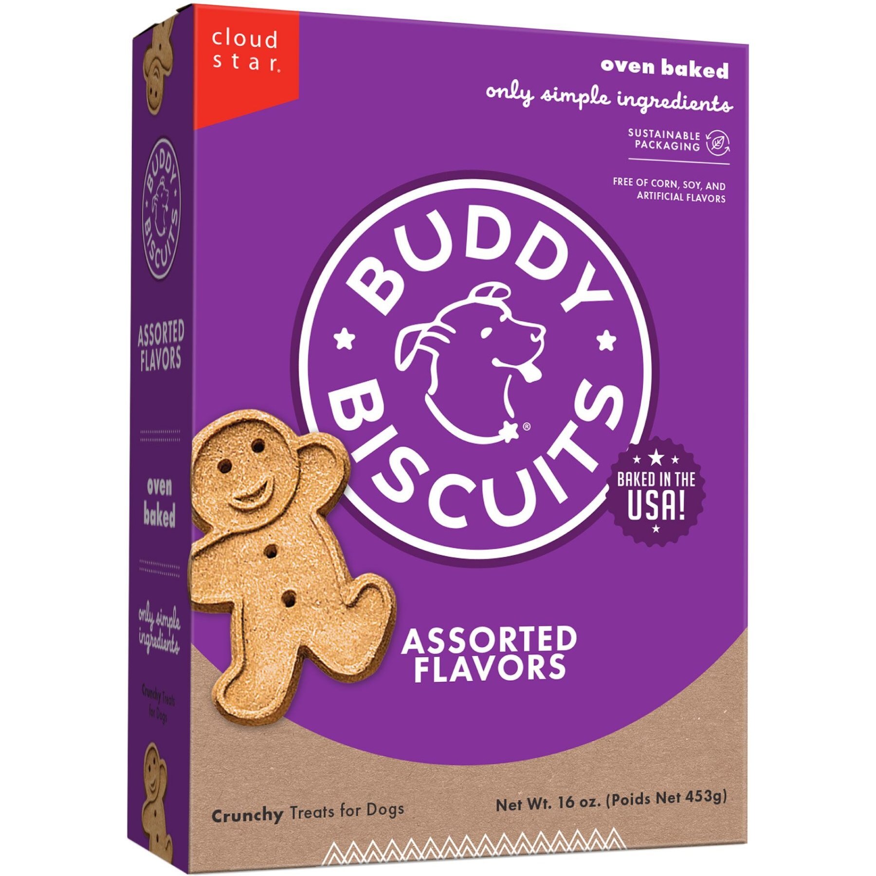 Buddy Biscuits Assorted Flavors Roasted Chicken, Grilled Beef, Sharp Cheddar Dog Treats, 16-oz box