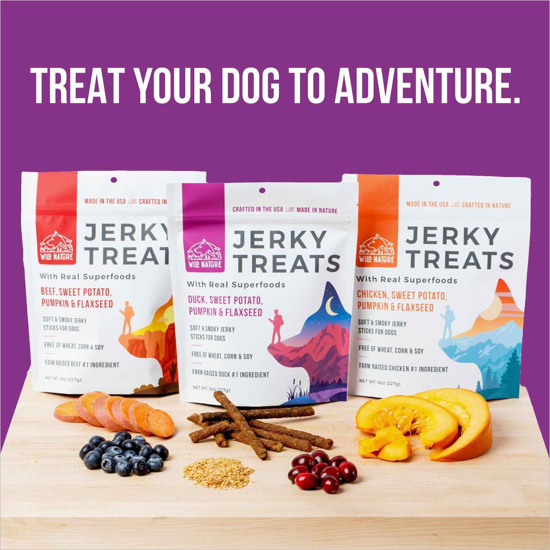 Wild Nature Duck, Sweet Potato, Pumpkin & Flaxseed with Real Superfoods Jerky Dog Treats, 8-oz bag