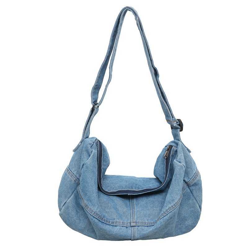 new vintage washed denim crossbody bag for women large capacity travel bag casual single shoulder tote bag