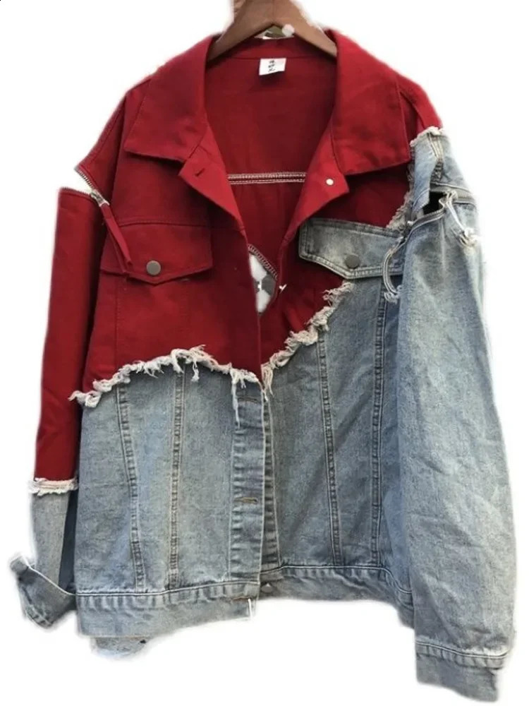 In the spring of South Korea will produce two BF wind tunnels with loose contrasting color stitching a thick edged denim jacket and womens fashion 241