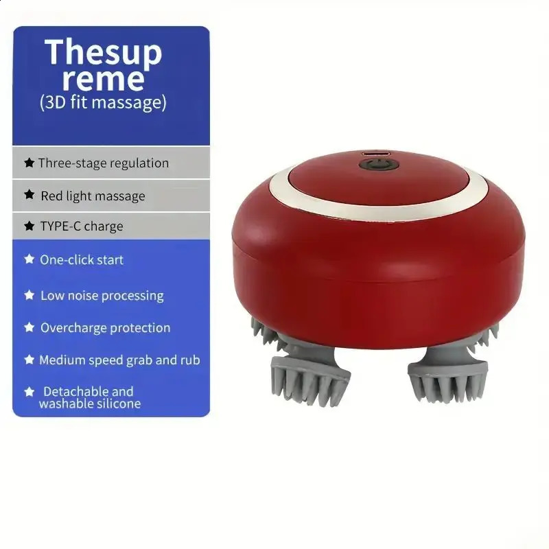 Head massager adjustable speed used for scalp massage red light for hair care soft silicone for deep kneading of the head 241121
