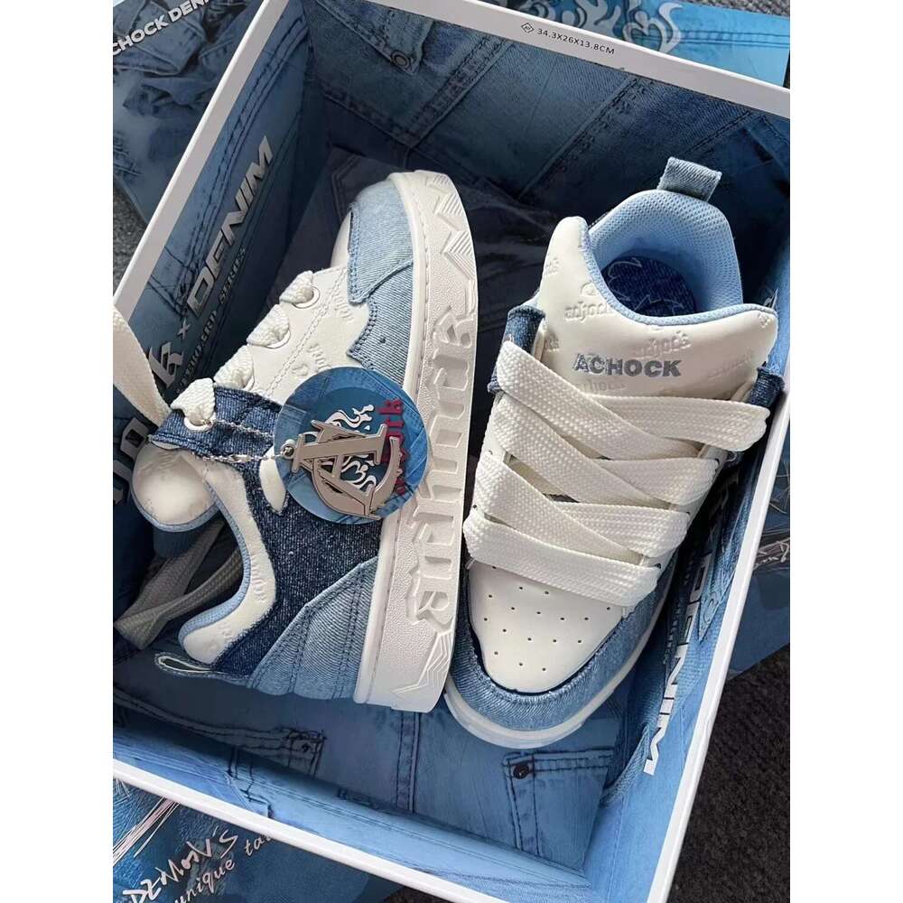 Spring New Thick-Soled All-Match Casual Sneakers Female National Trend Niche Denim Blue Couple Bread Shoes Male