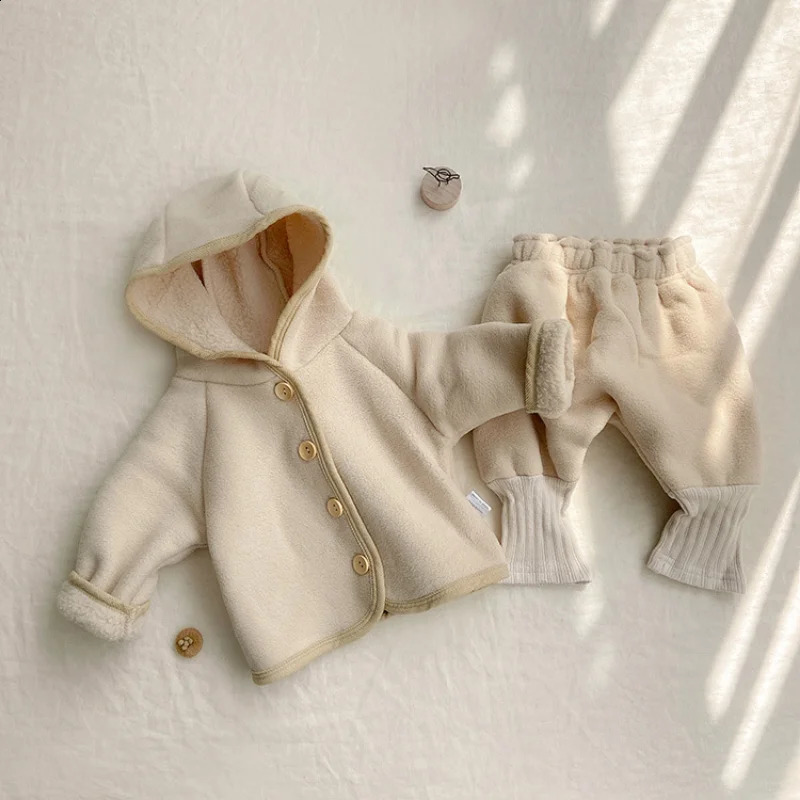 0-24M born Baby Boys and Girls Winter Clothing Set Hoodie Wool Warm Coat Top Thick Jacket Set 2-piece Set 241121