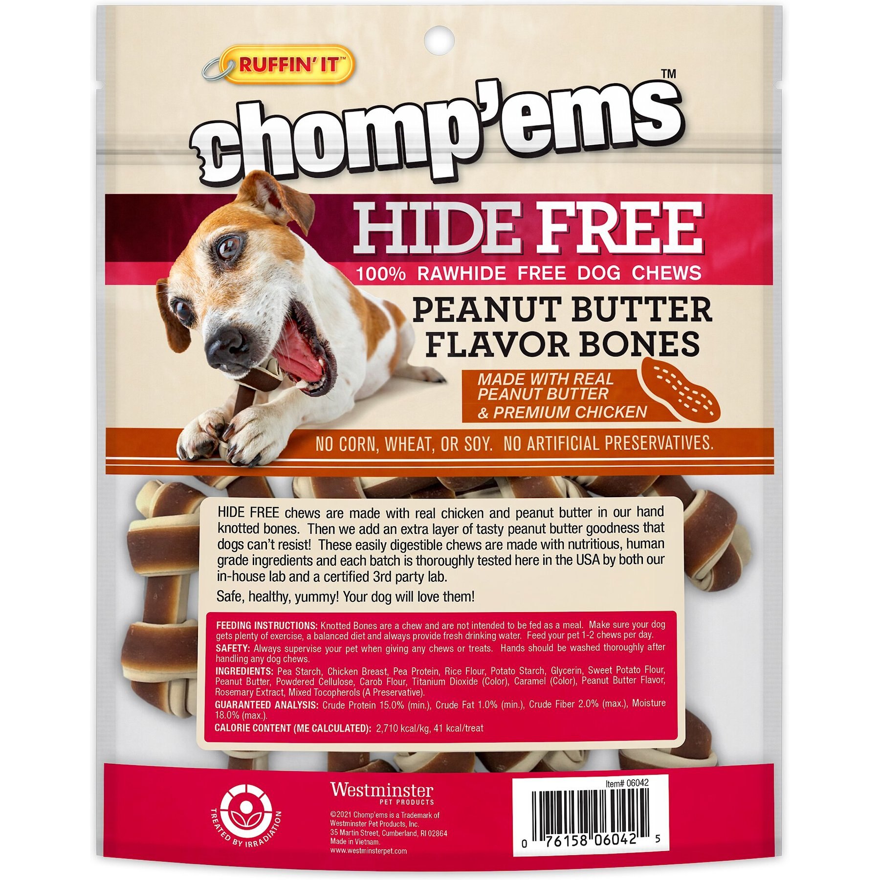 Chomp'ems Hide-Free Knot Bones Two-Tone Peanut Butter Dog Treats, 20 count