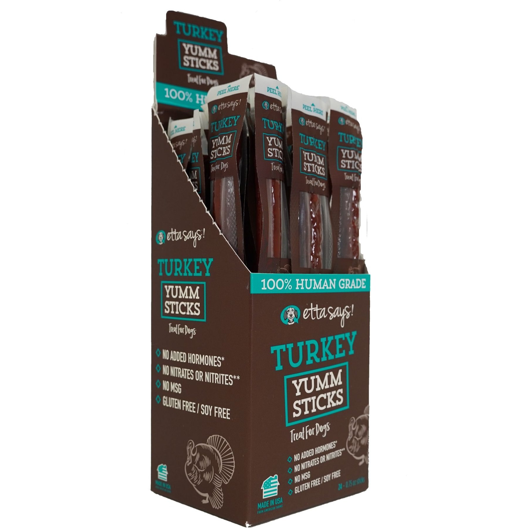 Etta Says! Turkey Yumm Sticks Human Grade Turkey Jerky Dog Treats, 24 count