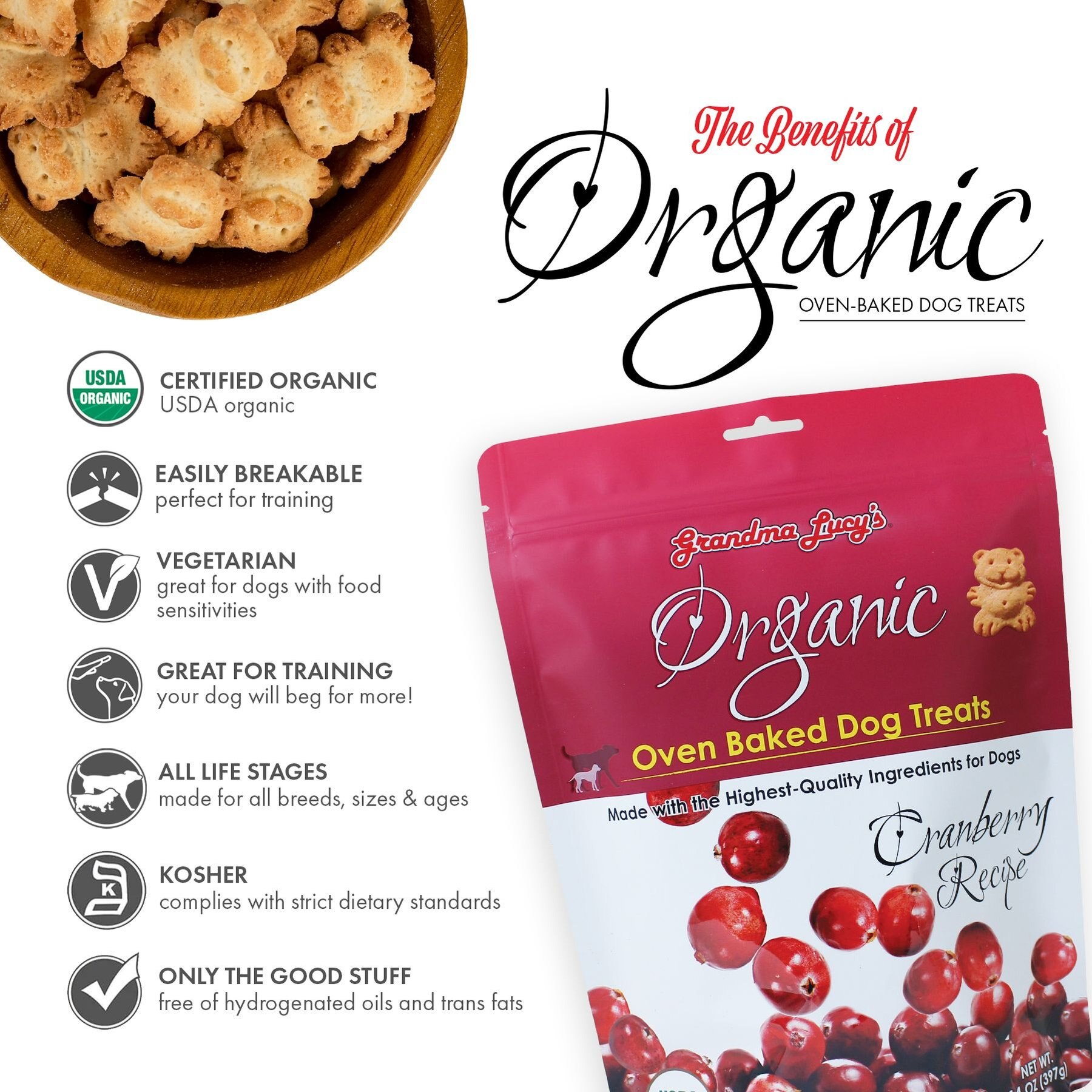 Grandma Lucy's Organic Cranberry Oven Baked Dog Treats