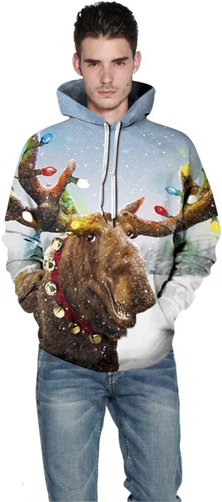 Hoodie for Mens Womens Unisex 3D Ugly Christmas Sweatshirt Kangaroo Pocket Hoodies Pullover Graphic Hoodies sweatshirt Fashion Graffiti