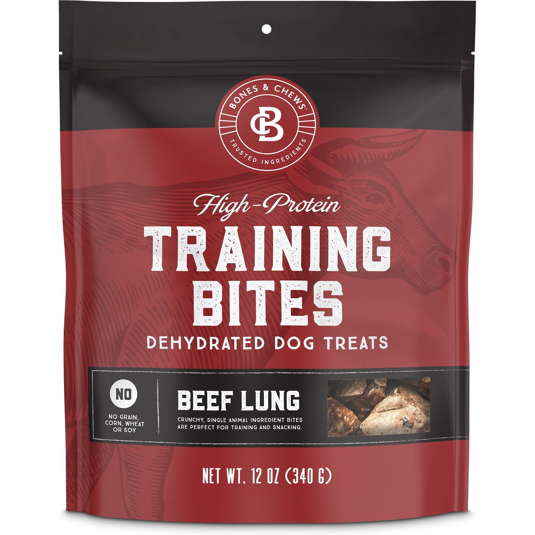 Bones & Chews All-Natural Beef Lung Training Bites Dehydrated Dog Treats, 12-oz bag
