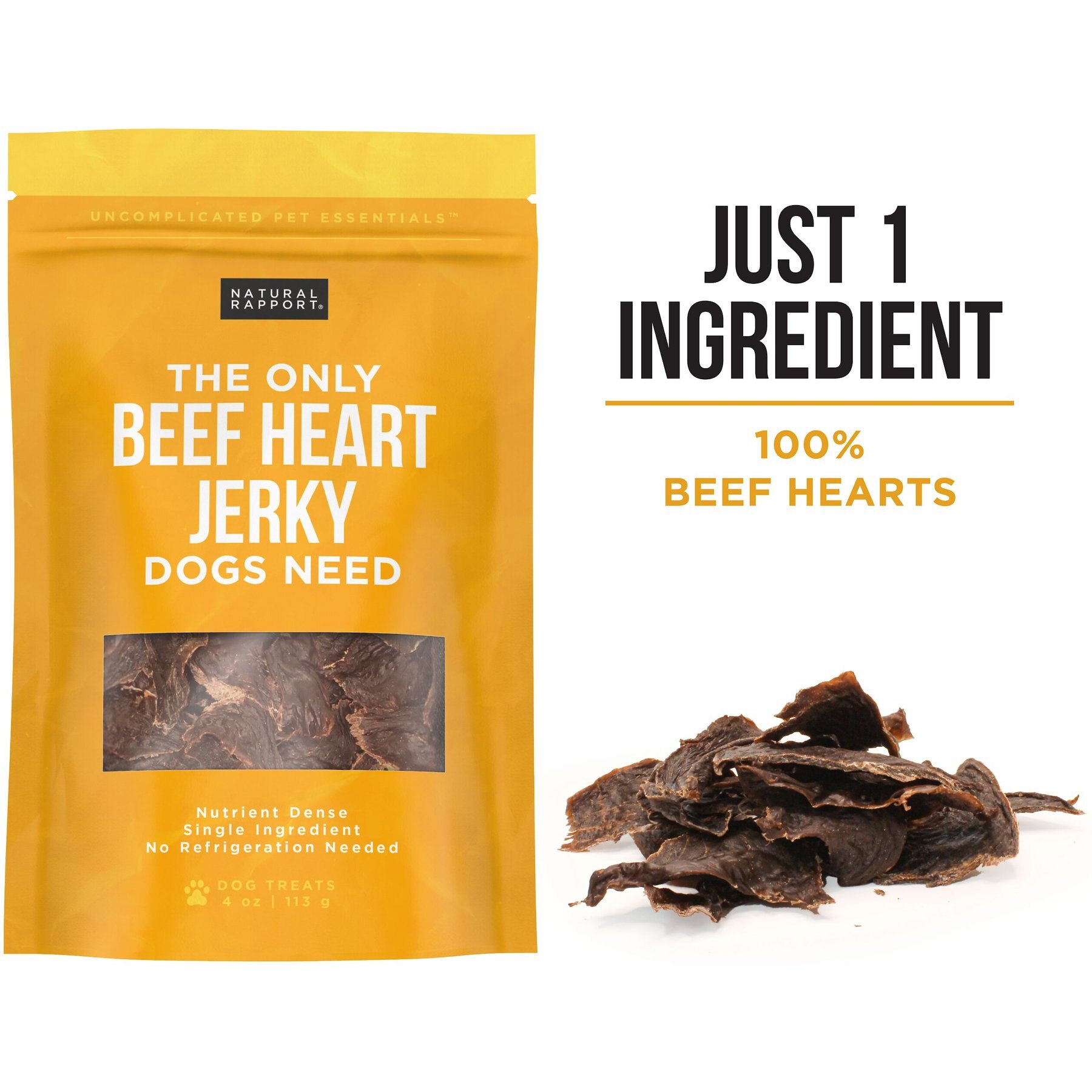 Natural Rapport The Only Beef Heart Jerky Dog Treats, 4-oz bag