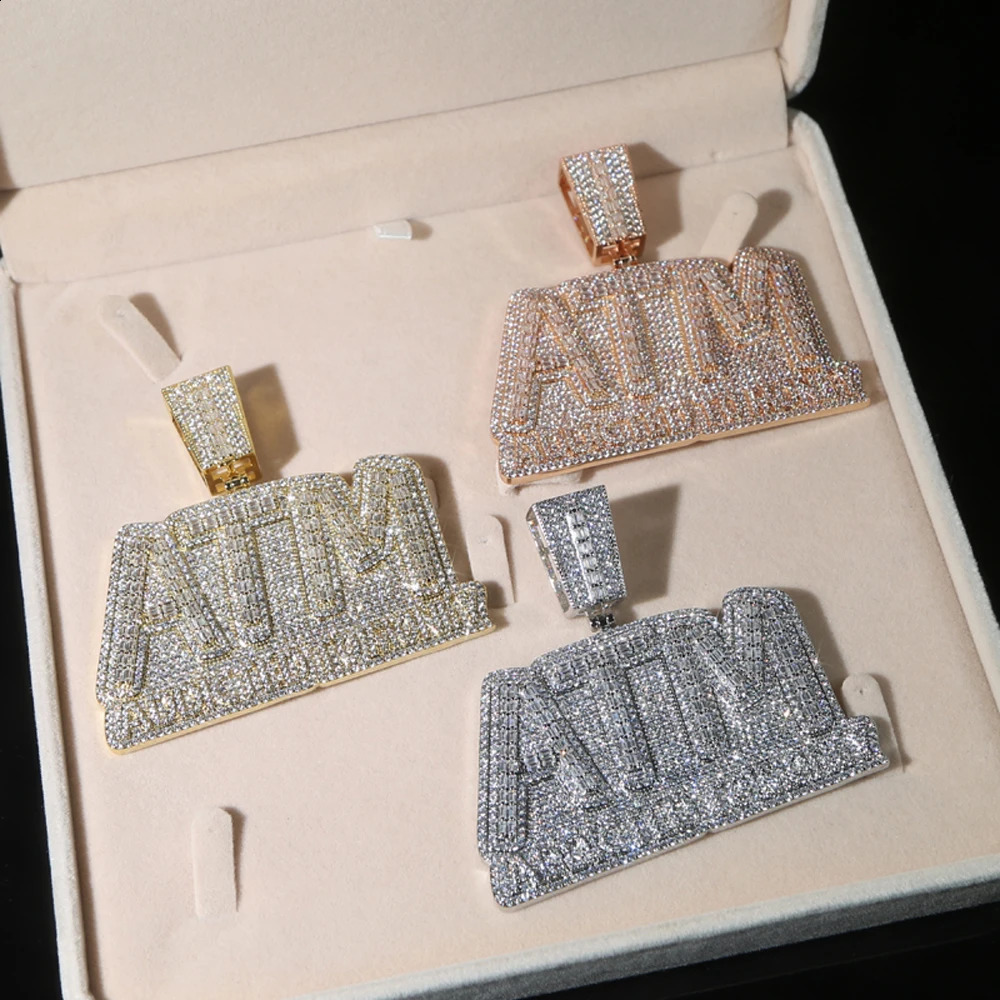 Iced Out Bling Letters ATM Addicted To Money Pendant Necklaces Gold Color Zircon 5mm Tennis Chain Mens Hip Hop Jewelry 241120