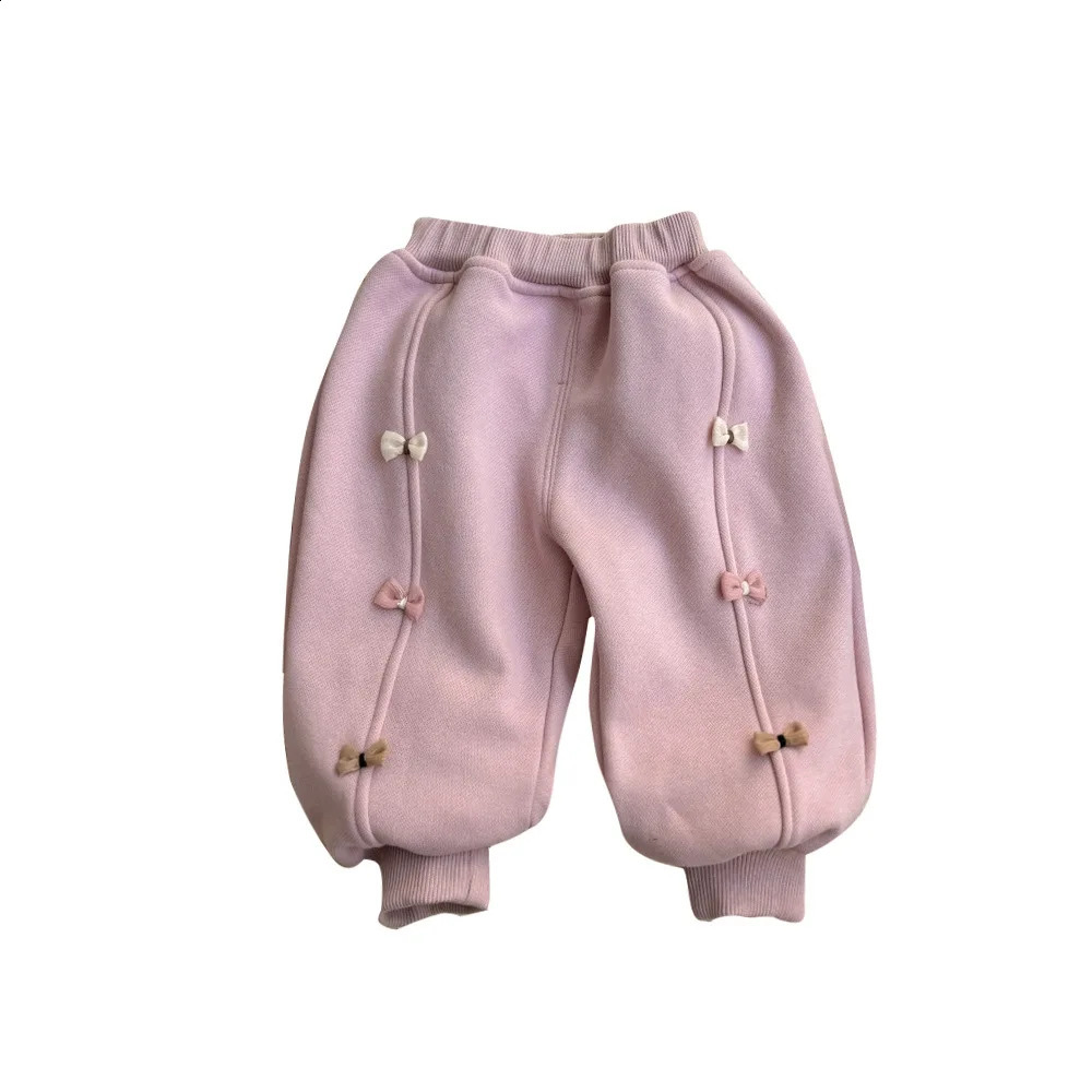 Korean Winter Baby Girl Pants Cotton and Velvet Knot Loose Edition Baby Pants Preschool Womens Pants Trousers 241121