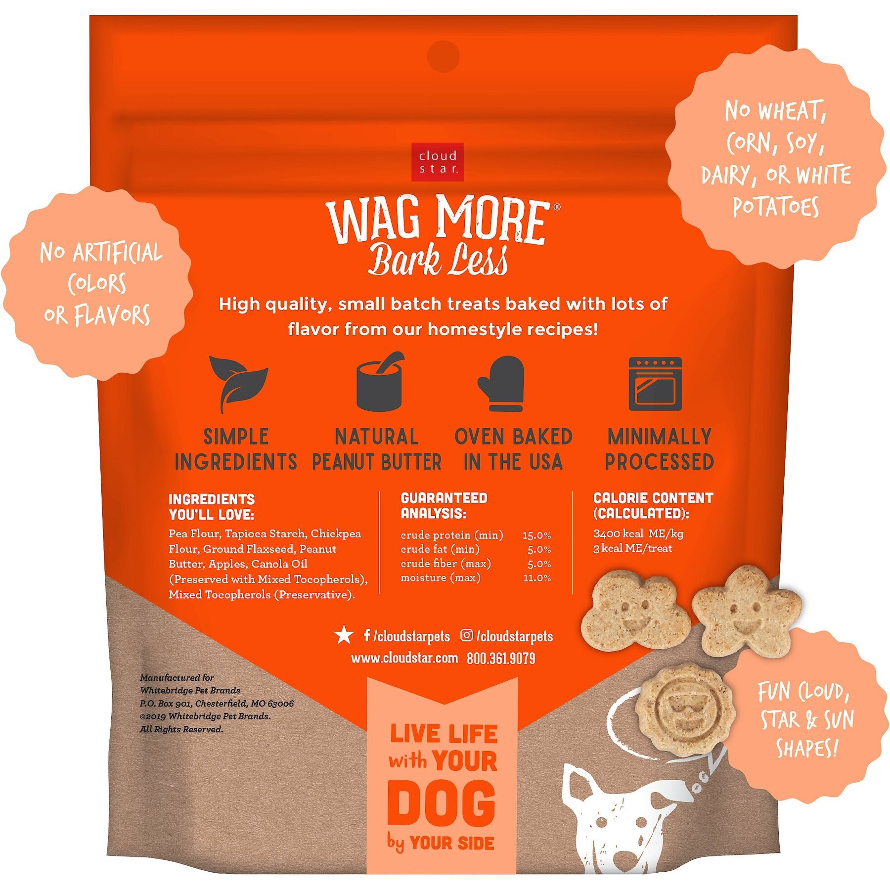 Cloud Star Wag More Bark Less Grain-Free Oven Baked Peanut Butter & Apples Mini Biscuits Dog Treats