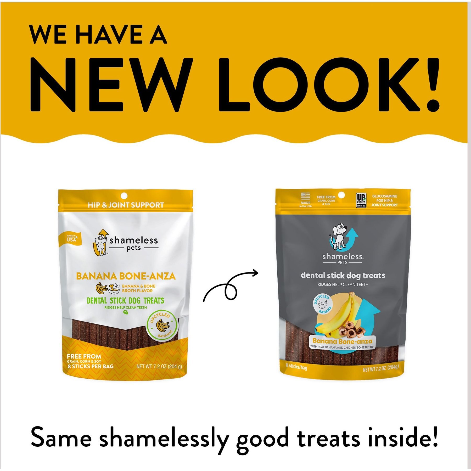 Shameless Pets Banana Bone-Anza Banana & Bone Broth Flavor Dental Dog Treats