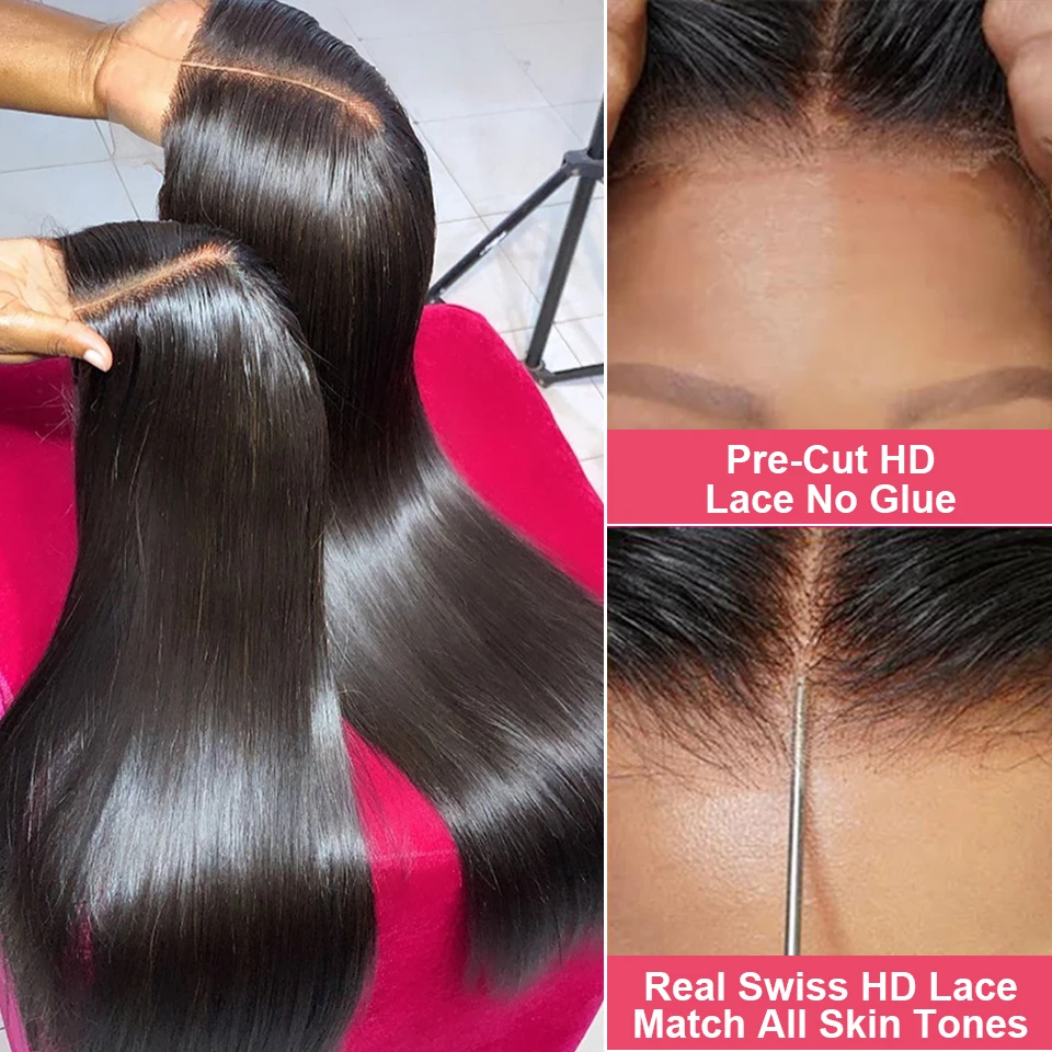 180density Straight Ready To Go Human Hair Wig for Woman Glueless Black 13X4 HD Lace Frontal Wigs Synthetic Preplucked