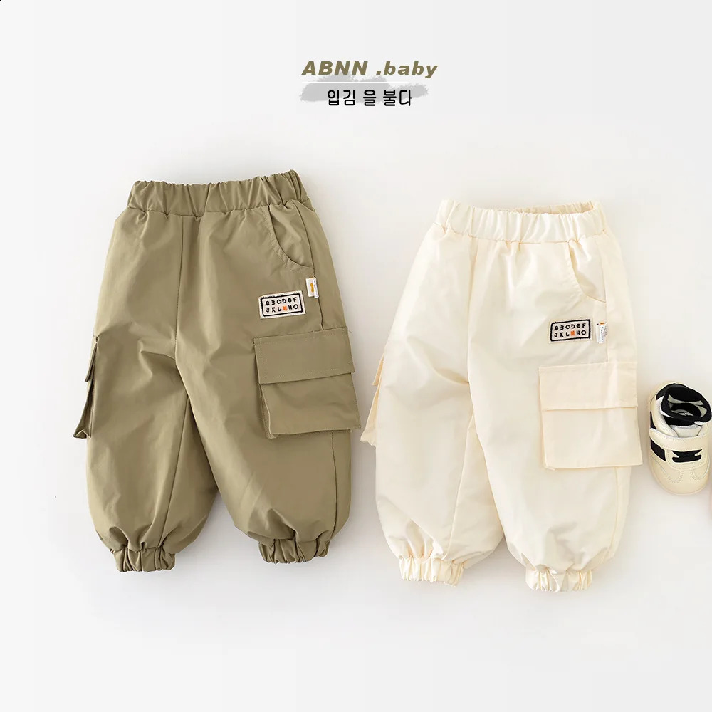 Autumn Winter Preschool Boy Pants Quilt Cover Solid Thick Warm Baby Cargo Loose Versatile Baby Boy Trouser 241121
