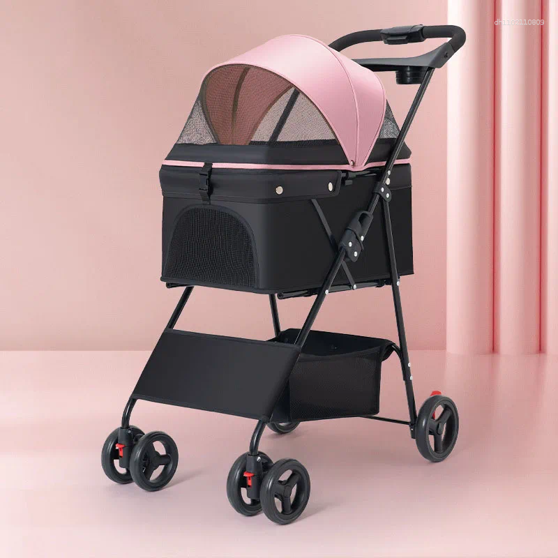 Dog Carrier Pet Stroller Foldable Walking Cat With Storage Basket Collapsible Puppy Jogging Cart For Daily Supplies