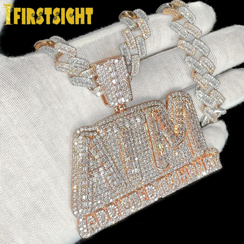 Iced Out Bling Letters ATM Addicted To Money Pendant Necklaces Gold Color Zircon 5mm Tennis Chain Mens Hip Hop Jewelry 241120