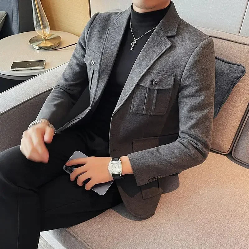 Tweed Man Suits and Blazers Brown Party Jacket for Men Coats Classic Original in Summer High Quality Clothing Spring Clothes 241121