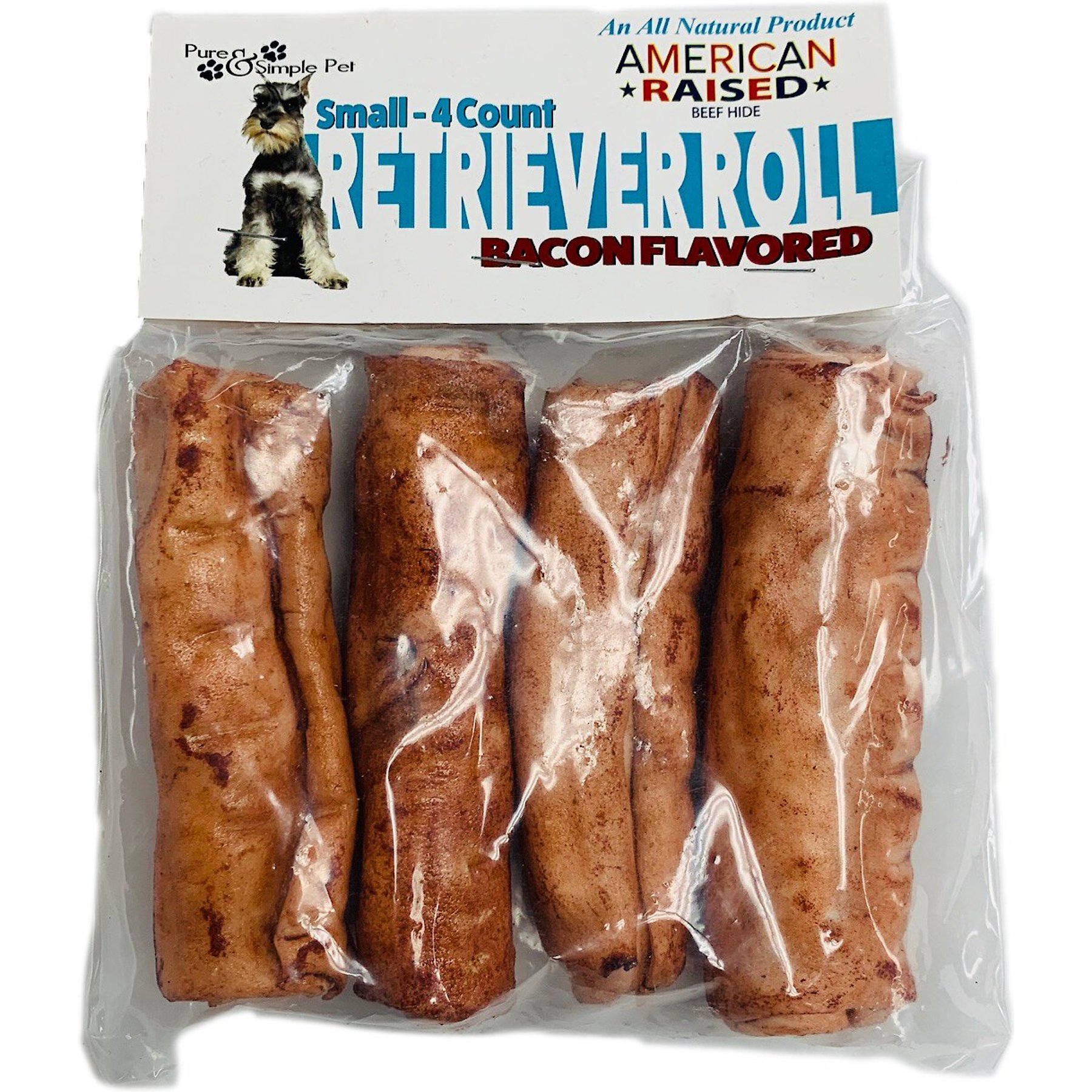 Pure & Simple Pet Retriever Roll Bacon Flavored Dog Treats, 4 count, Small