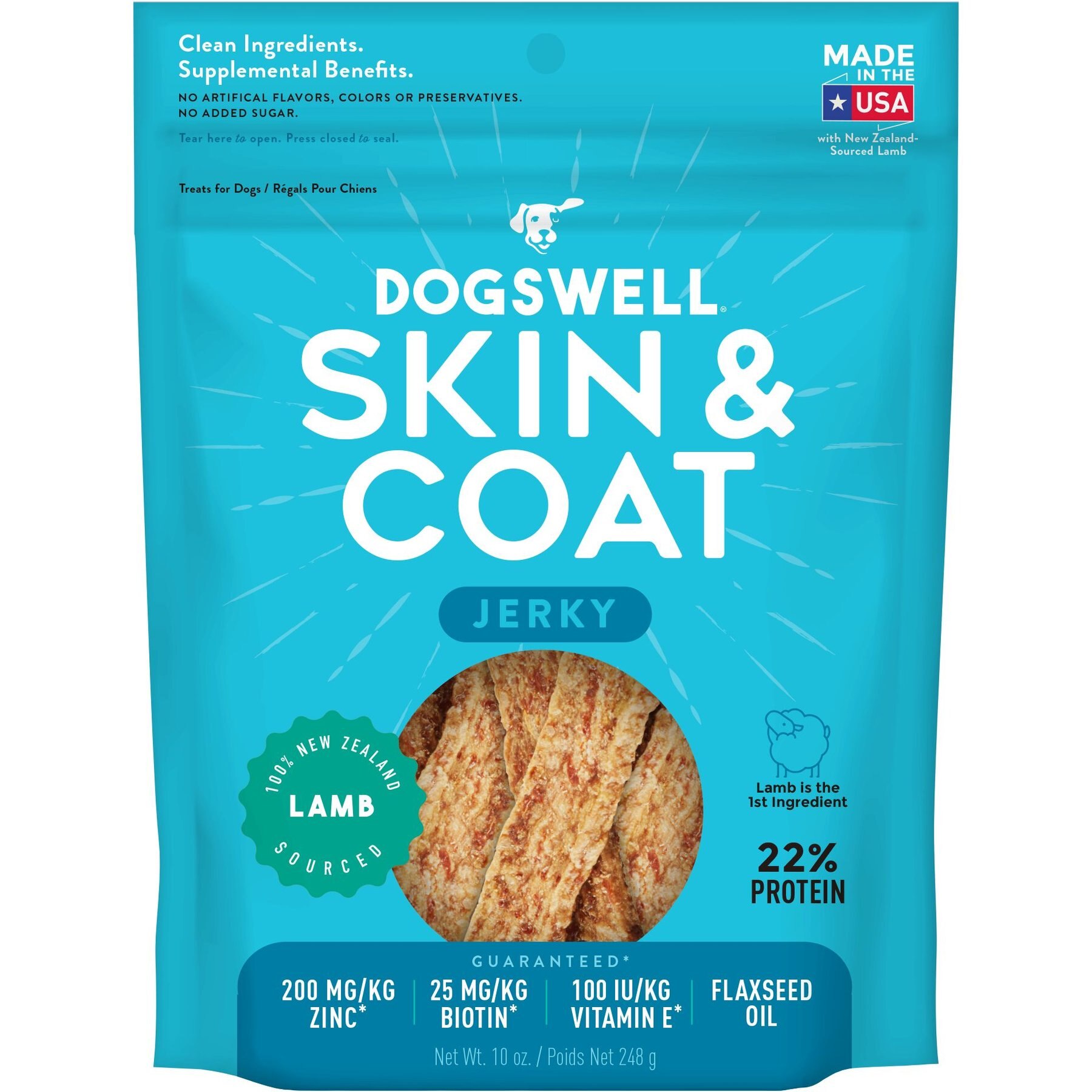 Dogswell Jerky Skin & Coat Lamb Recipe Grain-Free Dog Treats
