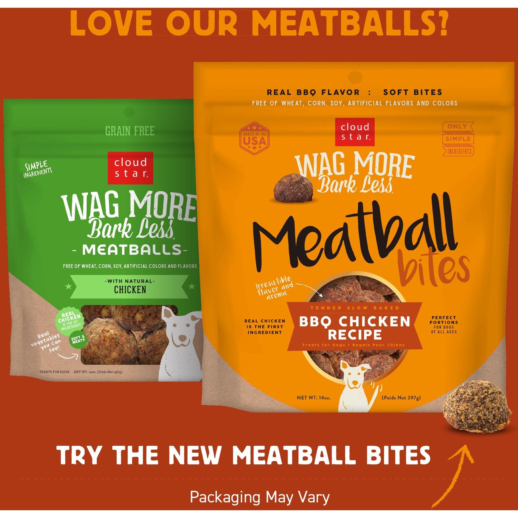 Cloud Star Wag More Bark Less BBQ Chicken Meatballs Recipe Grain-Free Dog Treats