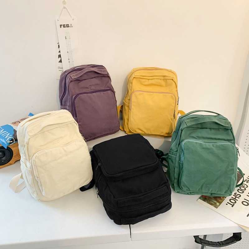 Lazy style artistic backpack for female high school students, washed canvas backpack, small backpack, casual travel bag