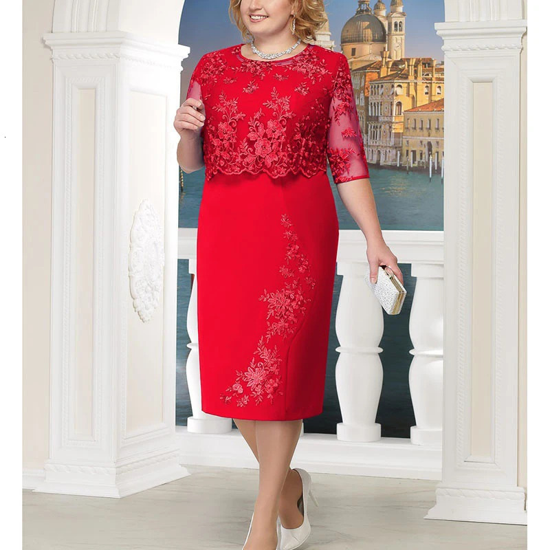 Rimiut Plus Size 5XL 4XL Women Summer Autumn Dress Elegant Lace Female Blue Evening Party Dresses vestido Big Fat MM 240418