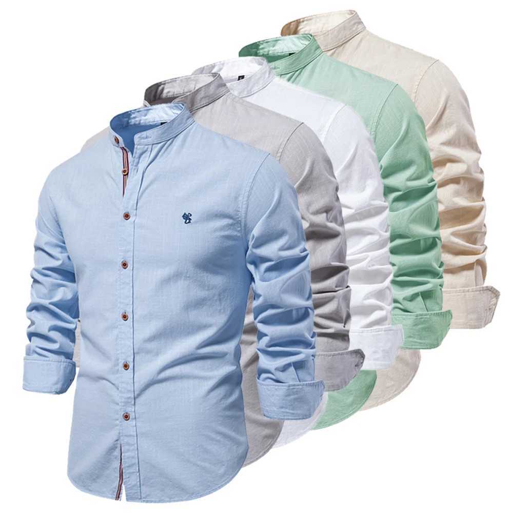 Autumn New 100% Cotton Social Shirt Men Solid Color Long Sleeve High Quality Shirt for Men Stand-up collar Casual Mens ShirtsXJ250121