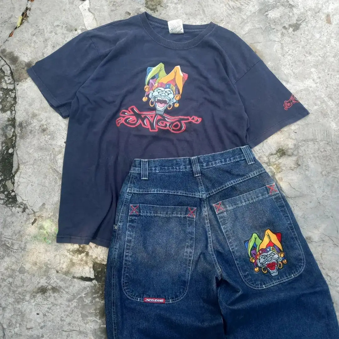 Y2K Vintage JNCO Joker Print T-shirt Plus Size Top Mens and Womens Harajuku Loose Short Sleeve Couple Top 240420
