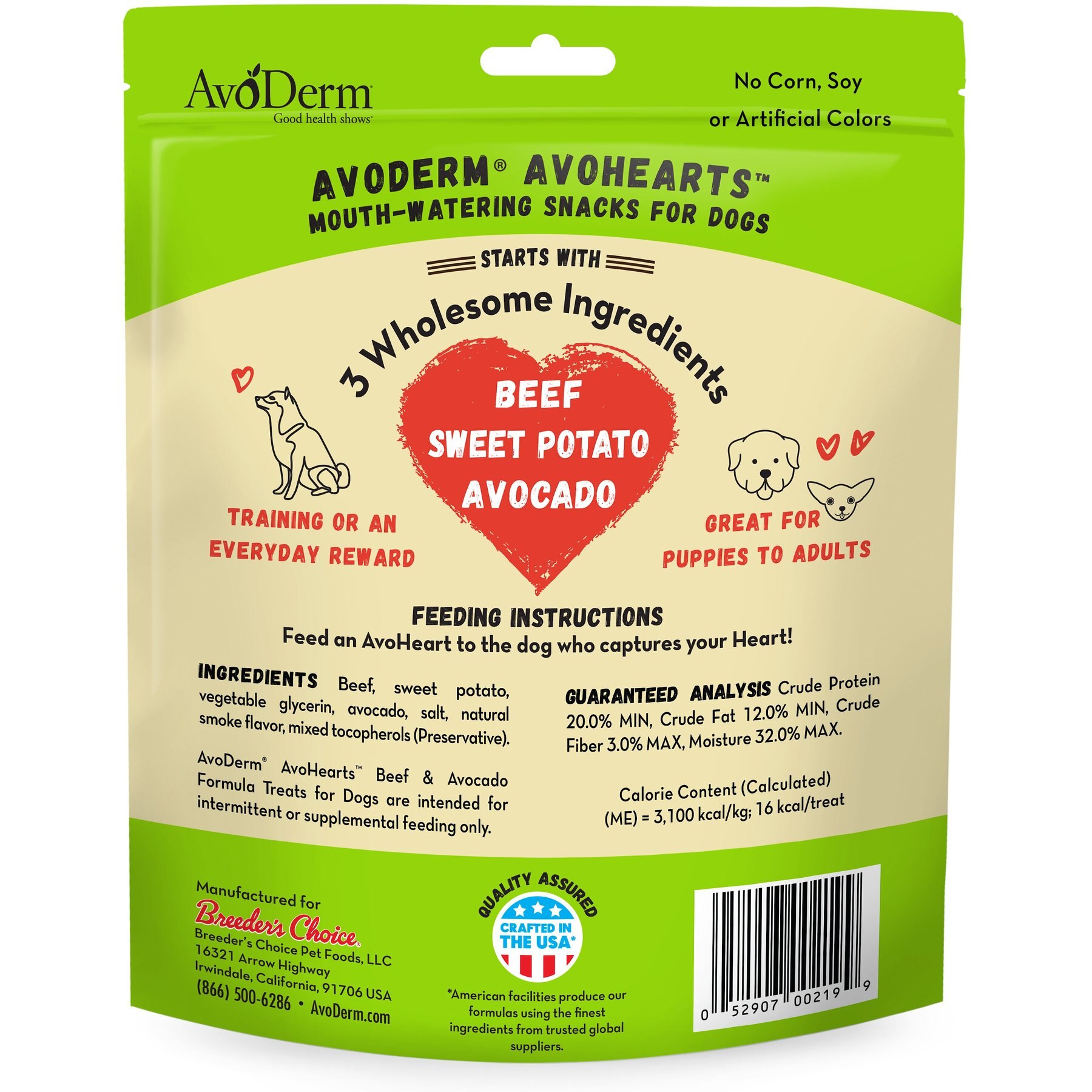 AvoDerm AvoHearts Beef & Avocado Formula Dog Treats, 5-oz bag