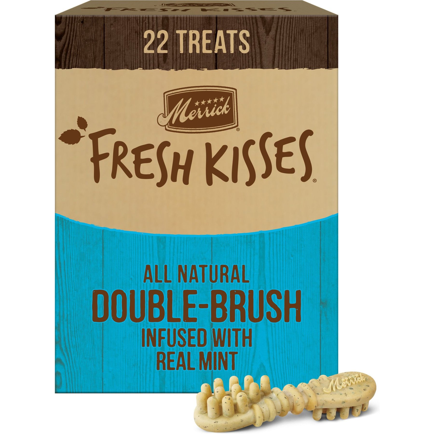 Merrick Fresh Kisses Double-Brush Mint Breath Strip Infused Large Dental Dog Treats