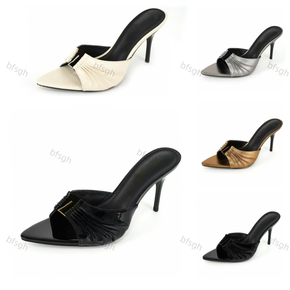 slides designer slippers women heels genuine leather high heels letter decoration sandals summer daily wear genuine leather soles EU35-44