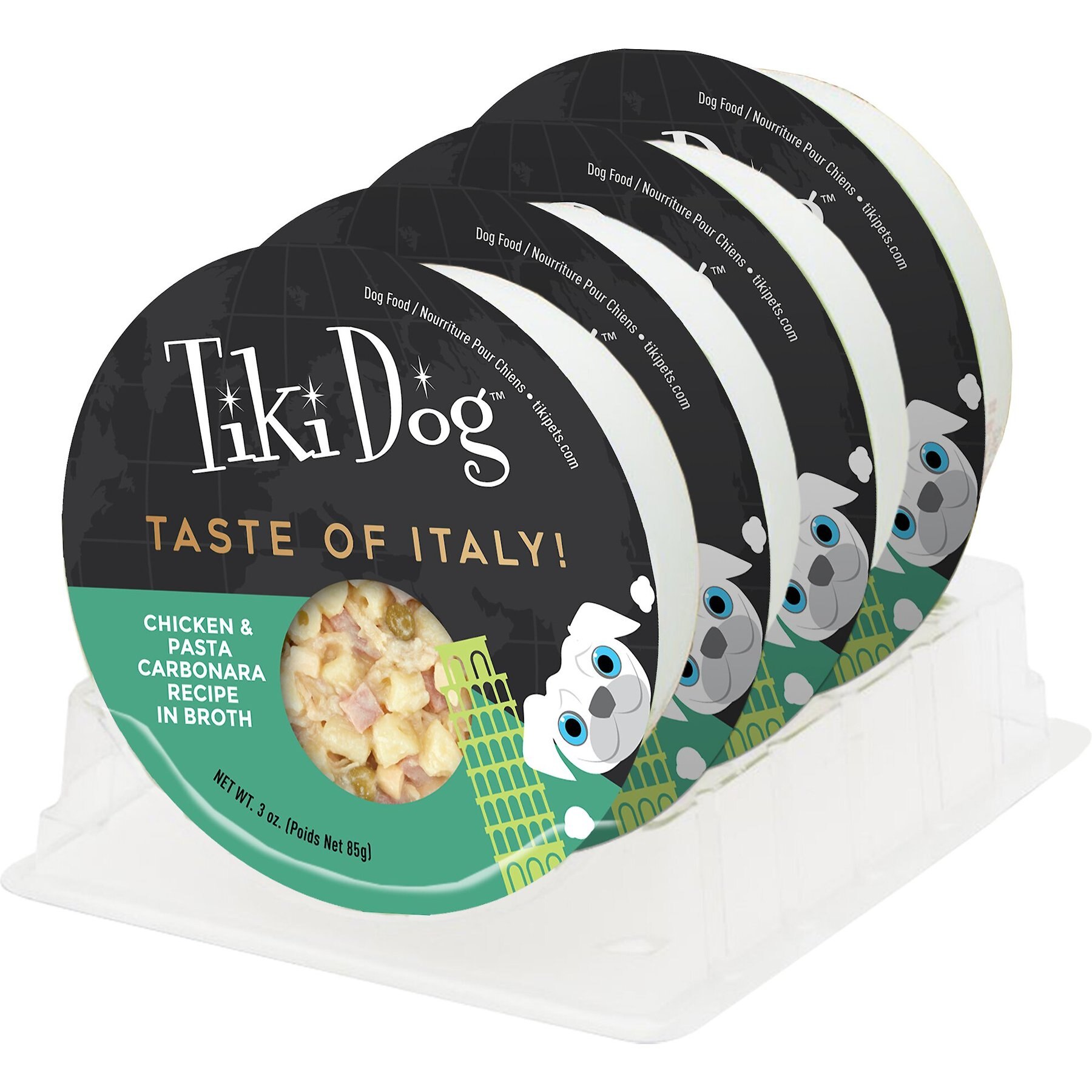 Tiki Dog Taste of Italy Chicken, Pasta & Carbonara Recipe in Broth Wet Dog Food, 3-oz cup, case of 4