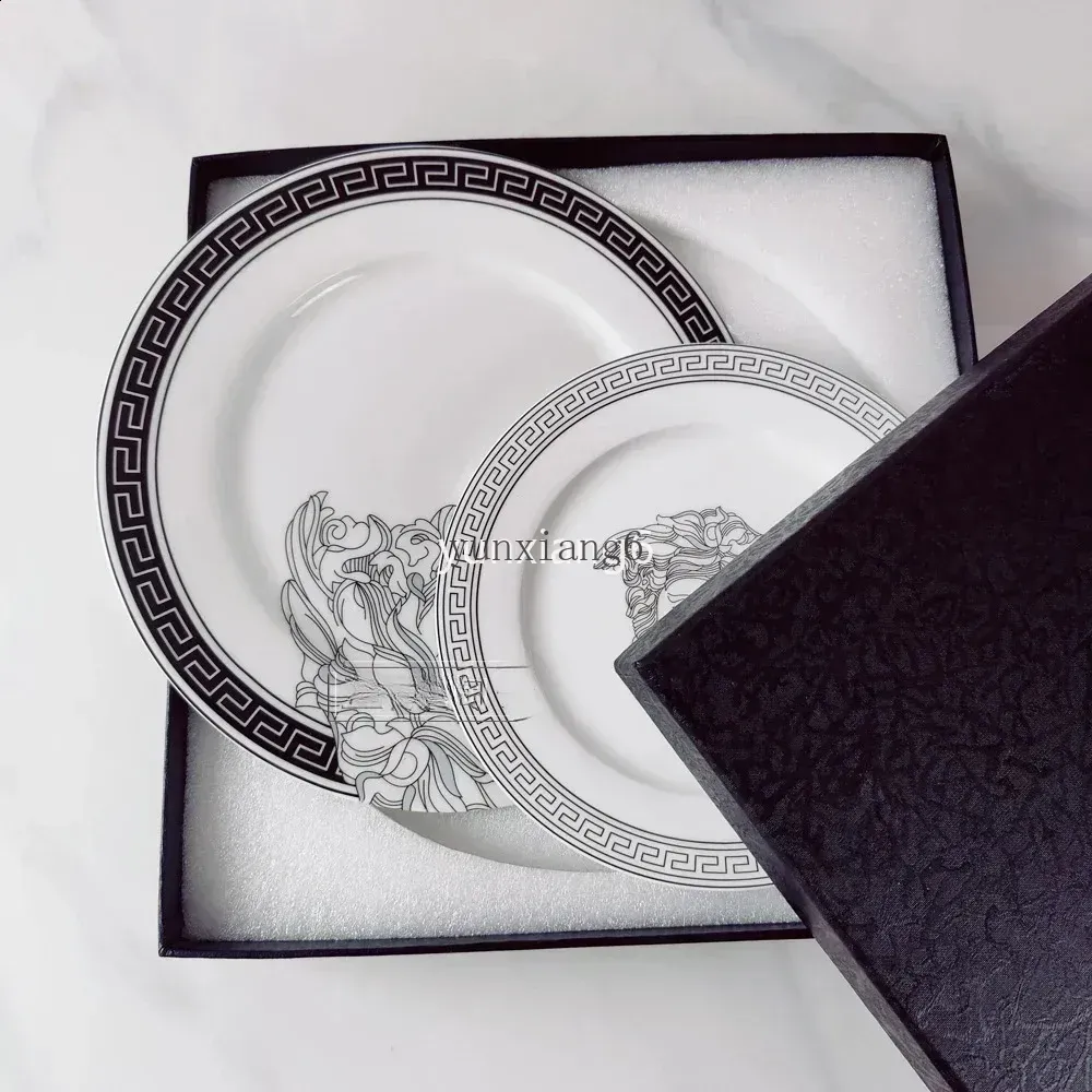 Vintage Ceramic Plate 8-inch 10 inch Creative Bone Chinese Western Beef Dessert Salad Plate Kitchen Party Gift Box Set-1