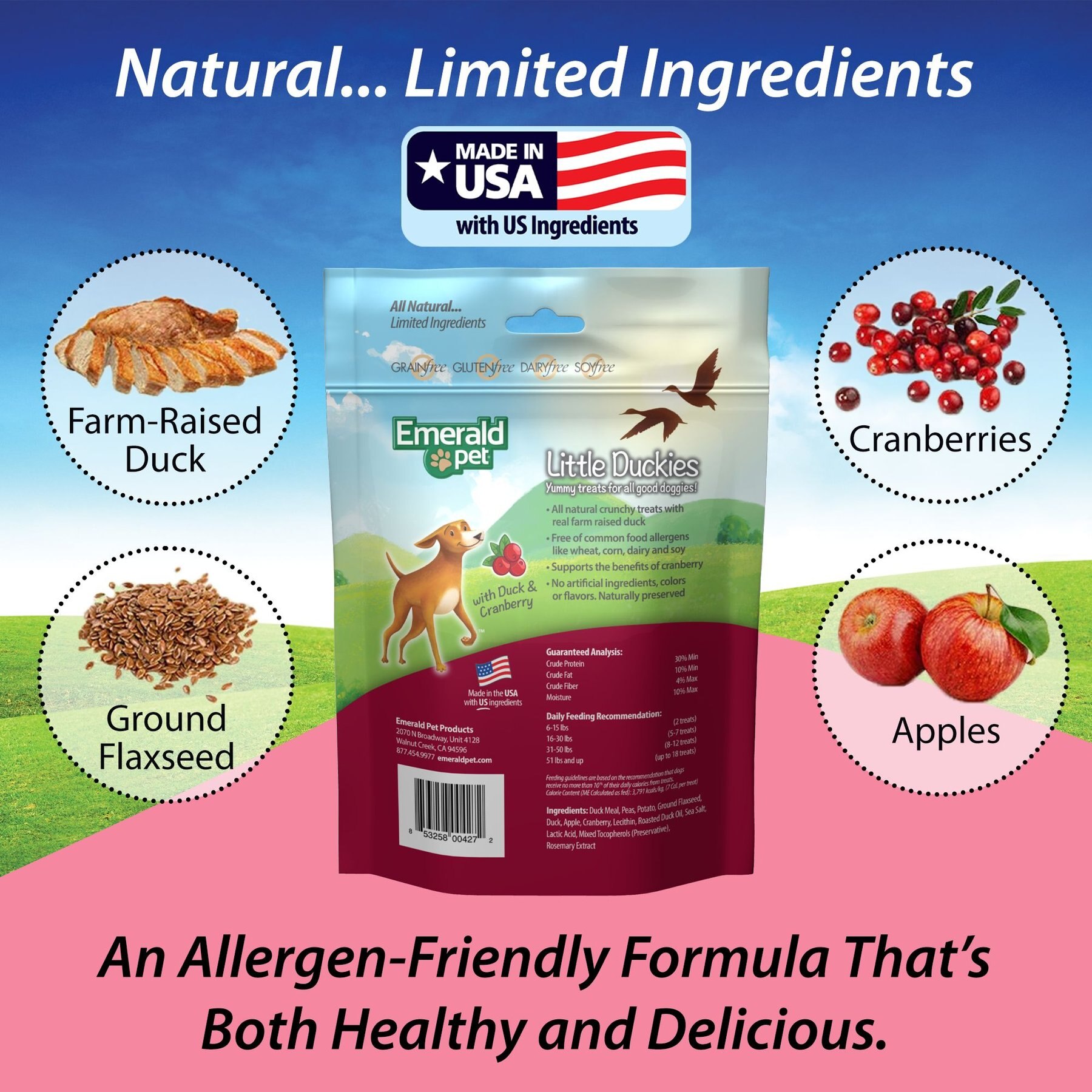Emerald Pet Grain-Free Little Duckies with Duck & Cranberry Dog Treats