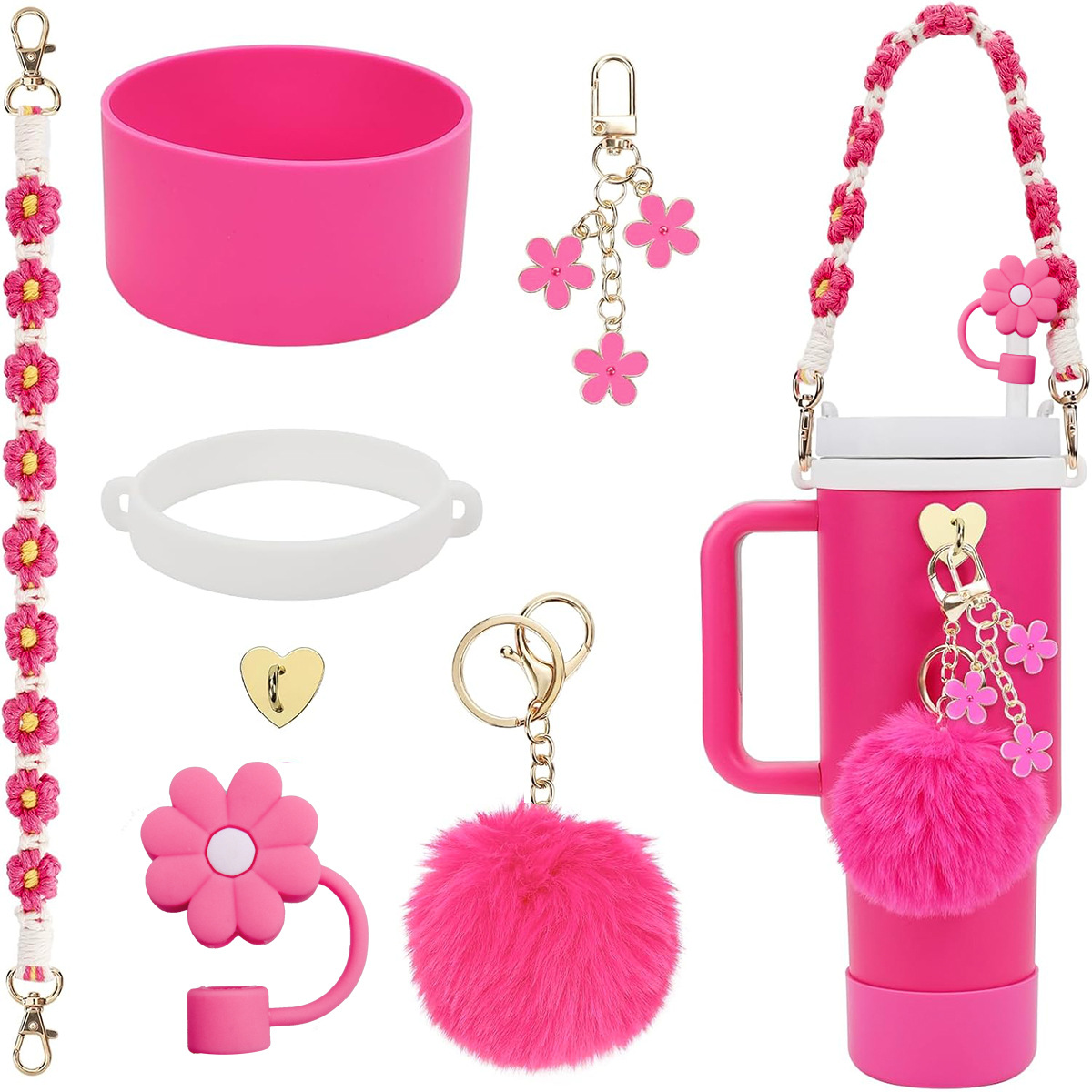 30oz 40oz tumblers Accessories set Woven Hand String handle strap Straw Key chain pendant Silicone boot flower charms cup accessories No tumbler