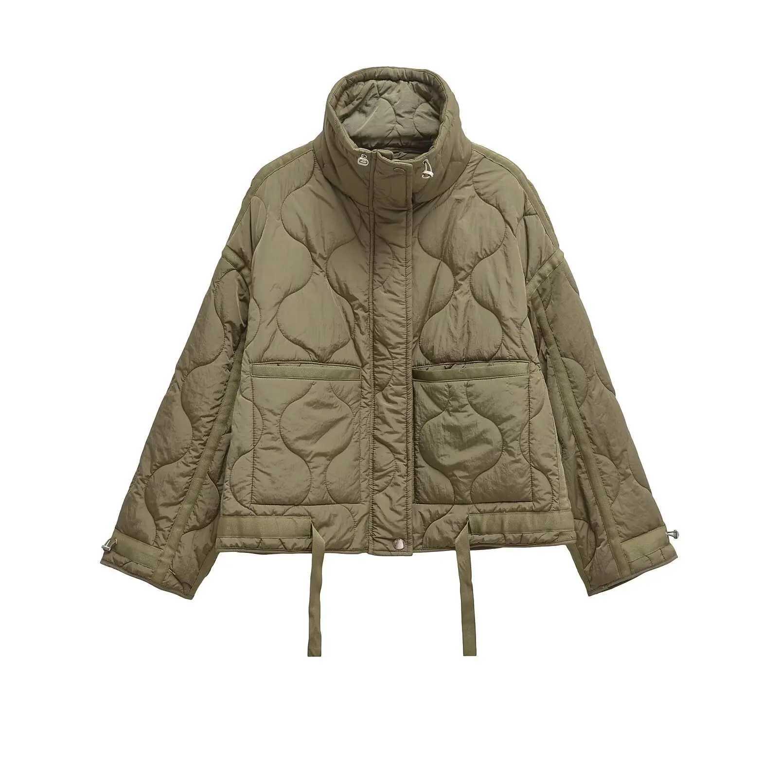 KAOPU ZA 2024 High Quality Womens Autumn and Winter Fashion Quilt Cotton Pocket Jacket Womens Retro Brushed Warm Coat X241120
