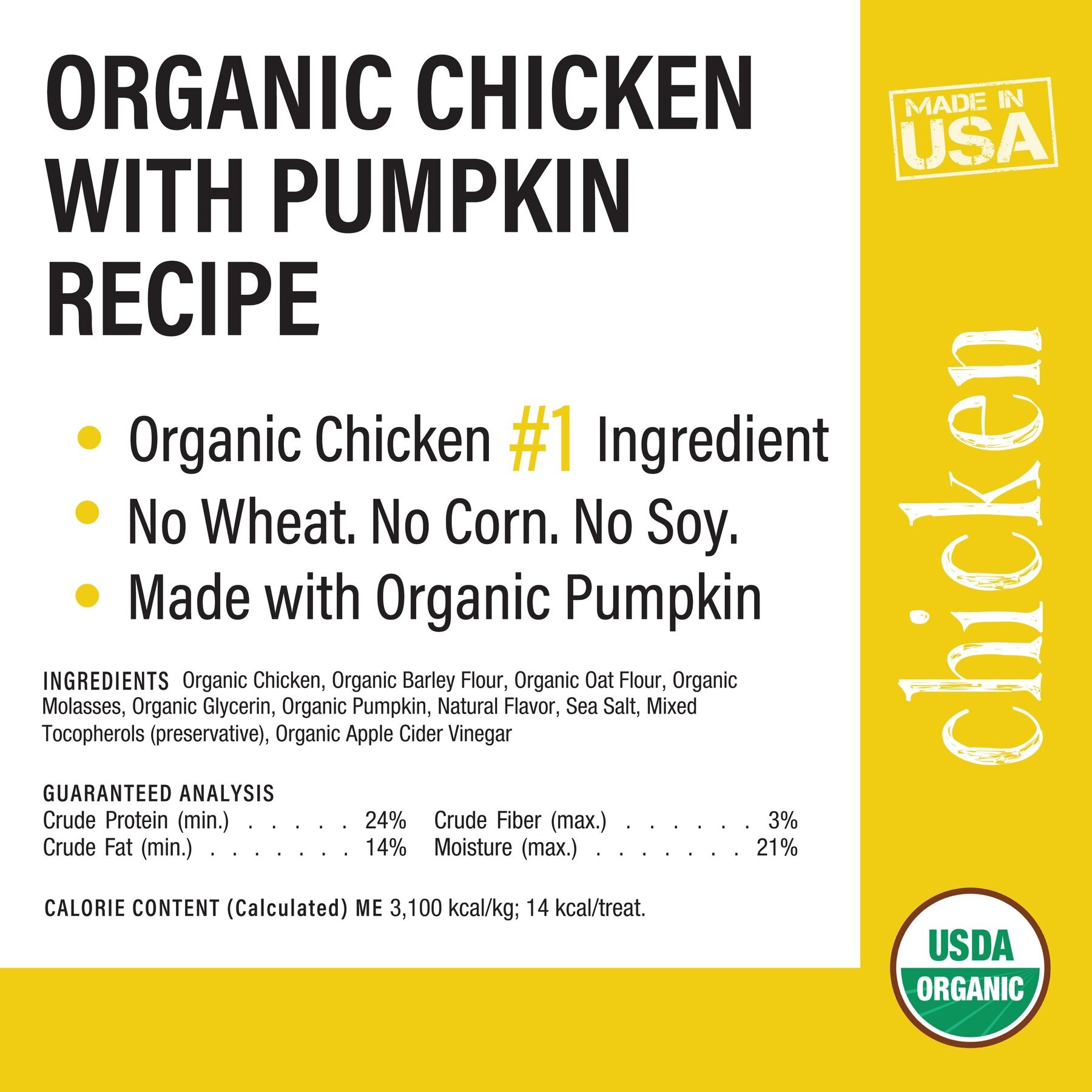 Callie's Kitchen Organic Chicken & Pumpkin Recipe Dog Treats, 4-oz bag