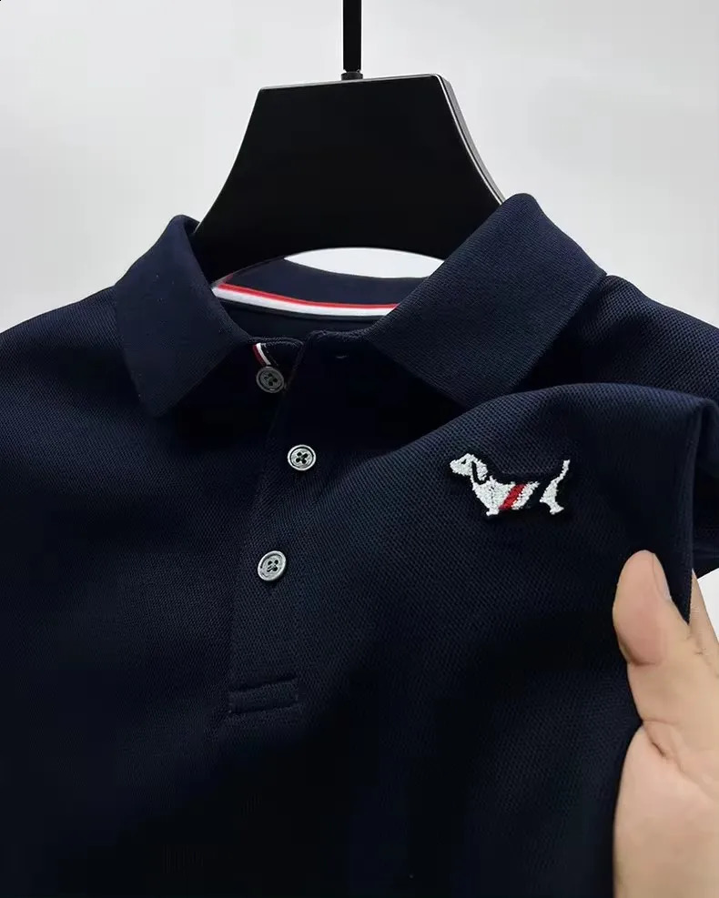 y Men Long sleeve Polo Shirt Autumn Exquisite 100 COTTON Dog Embroid Tshirt Button Webbing H Hem Split Wear 241120
