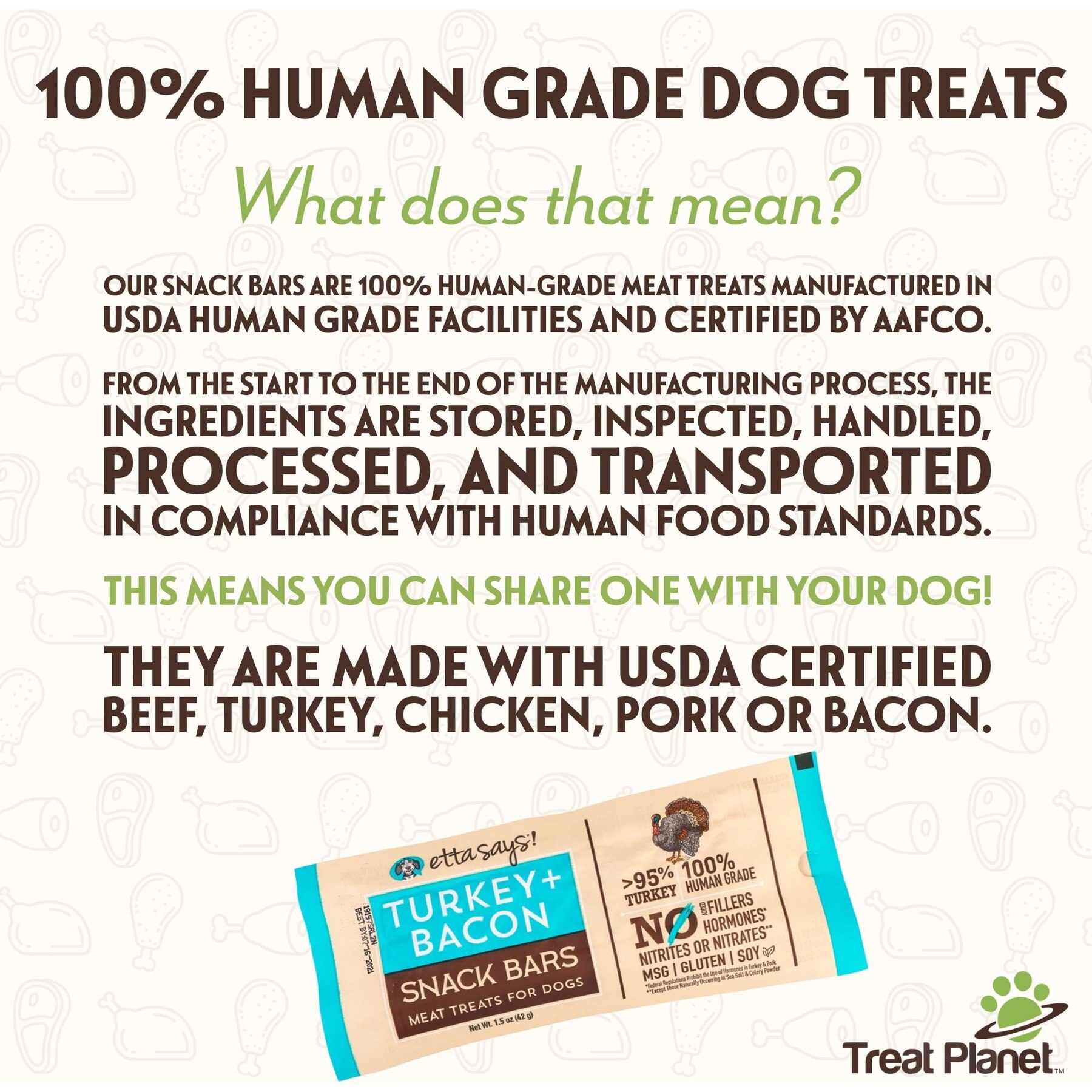 Etta Says! Turkey + Bacon Snack Bars Human Grade Jerky Dog Treats, 12 count