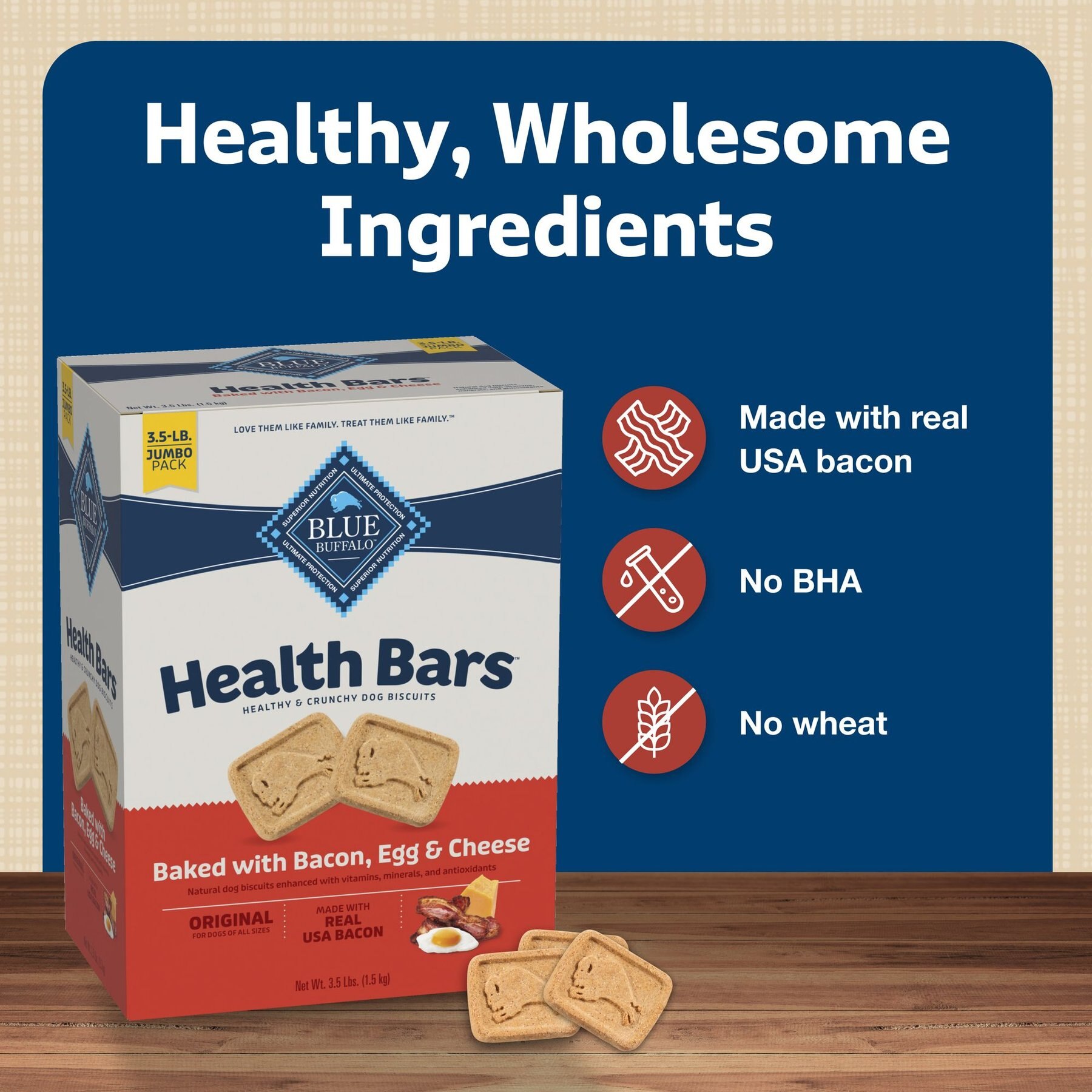 Blue Buffalo Mini Health Bars Baked with Bacon, Egg & Cheese Dog Treats