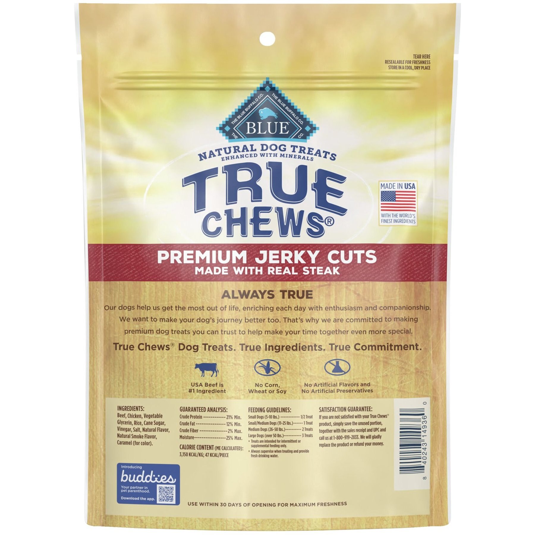Blue Buffalo True Chews Premium Jerky Cuts Natural Steak Dog Treats