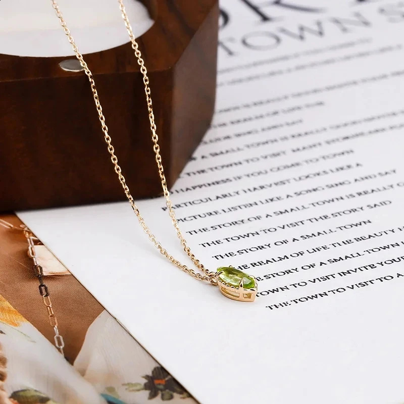 LAMOON Elegant Necklace Womens Accessories Natural Peridot Gem Pendant 925 Sterling Silver Plated Gold Chain Jewelry NI205 241120
