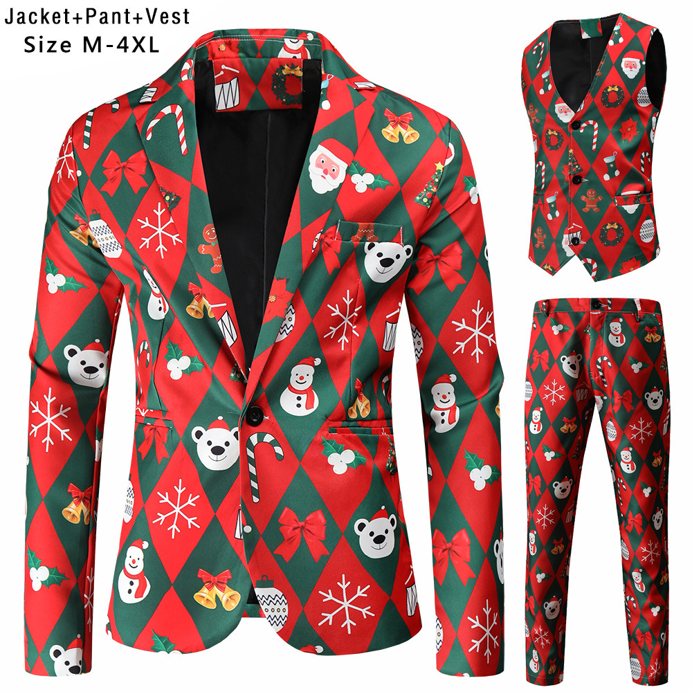 foreign trade new casual suit three piece set christmas 3d printed suit set european and american new year dress